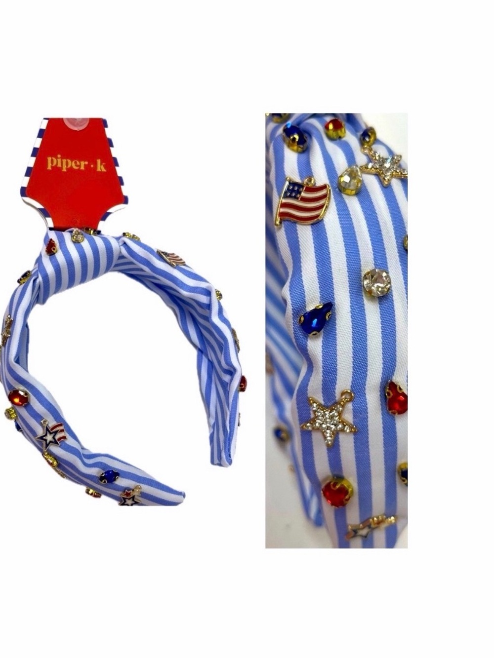 NWT ⚜️🇺🇸⚜️ Piper K Gorgeous Patriotic Fabric Headband embellished w crystals